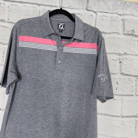 FootJoy Golf Mens Grey Striped Short Sleeve Athletic Fit Polo Shirt Medium Logo - Picture 2 of 11
